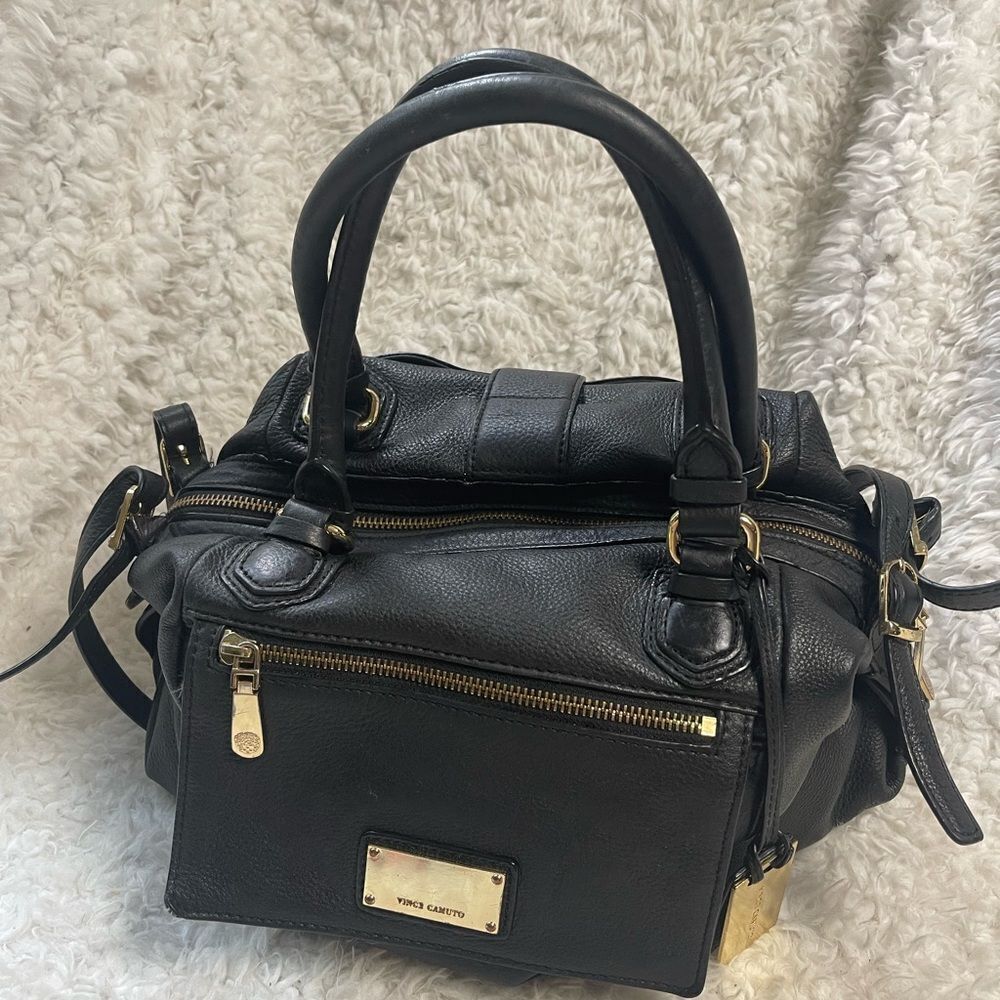 Vince Camuto Black Leather Handbag shoulder bag with gold tone hardwares - Picture 5 of 15